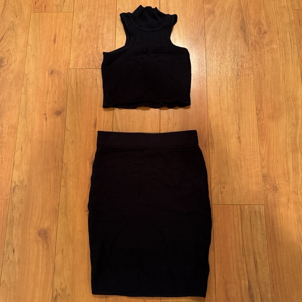 Black Knitted Skirt and Crop top set